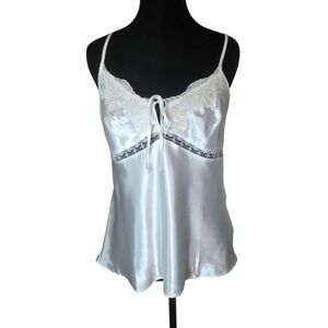 White Satin Lace Cami Women Medium Tie Front Lingerie Top